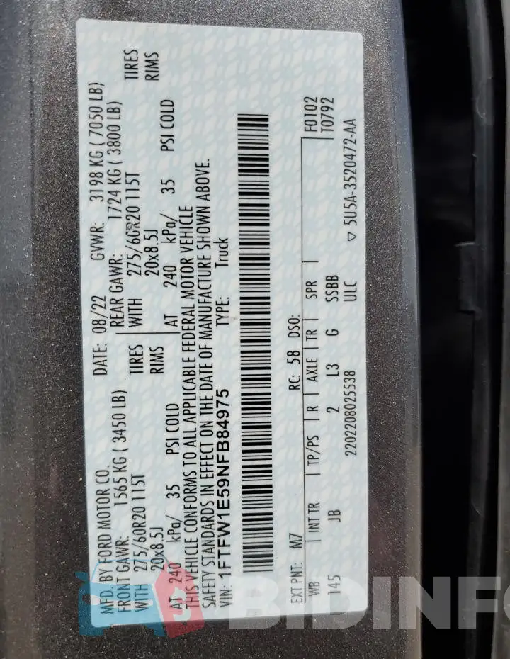 1FTFW1E59NFB84975 Photo# 13