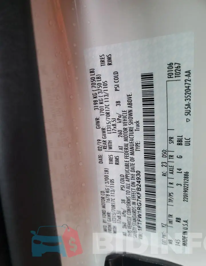 1FTFW1RG7KFB24930 Photo# 12