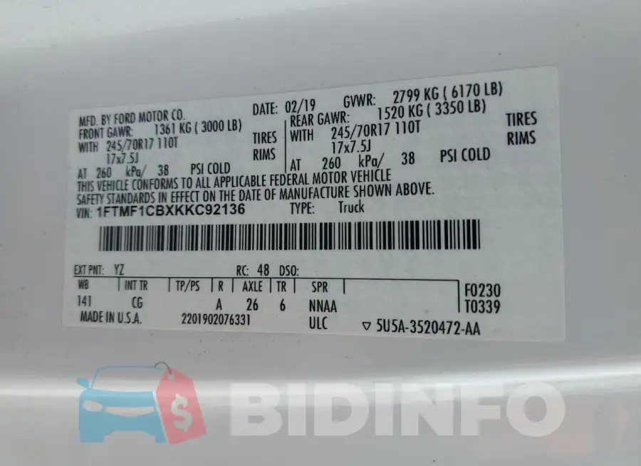 1FTMF1CBXKKC92136 Photo# 12