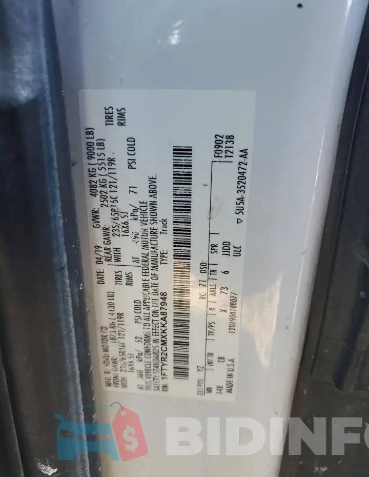 1FTYR2CMXKKA87948 Photo# 13