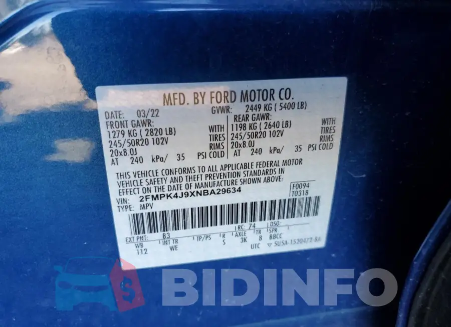 2FMPK4J9XNBA29634 Photo# 14