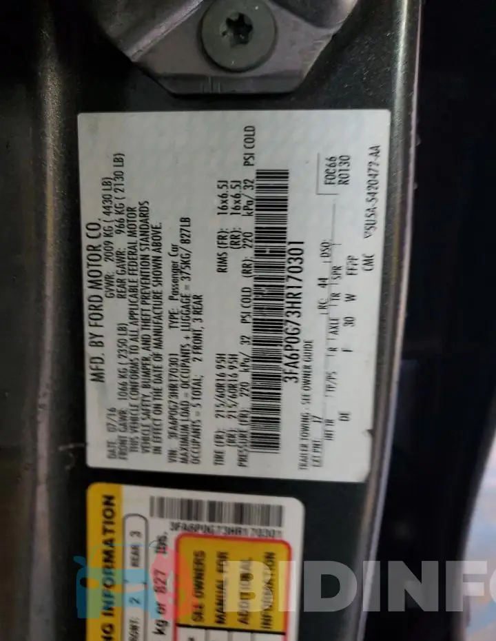 3FA6P0G73HR170301 Photo# 12