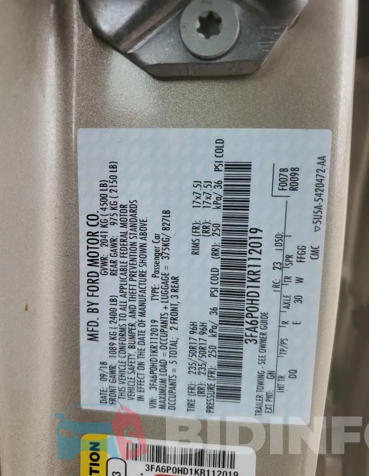 3FA6P0HD1KR112019 Photo# 12