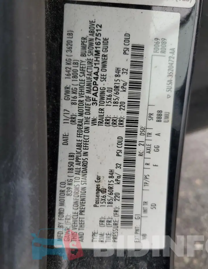 3FADP4AJ1HM167512 Photo# 10
