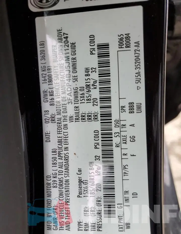 3FADP4BJ5JM112047 Photo# 12