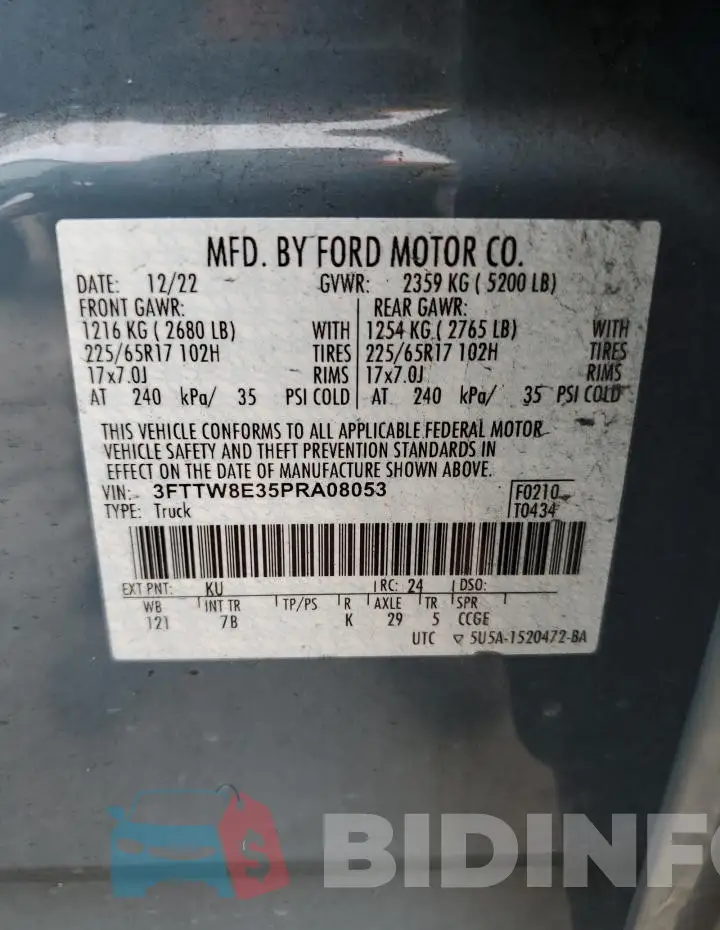 3FTTW8E35PRA08053 Photo# 12
