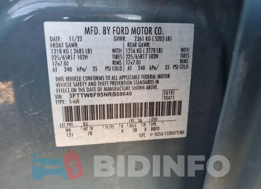3FTTW8F95NRB08640 Photo# 13
