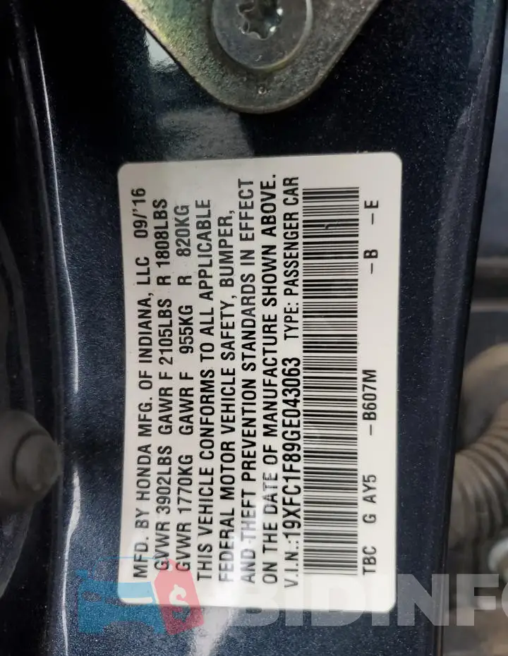 19XFC1F89GE043063 Photo# 12