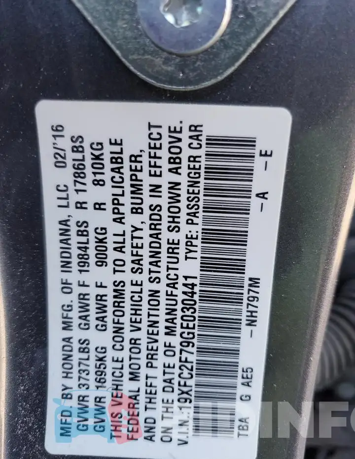 19XFC2F79GE030441 Photo# 12