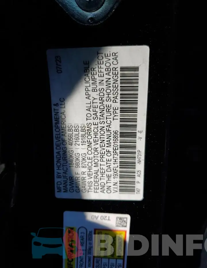 19XFL1H73PE016896 Photo# 12