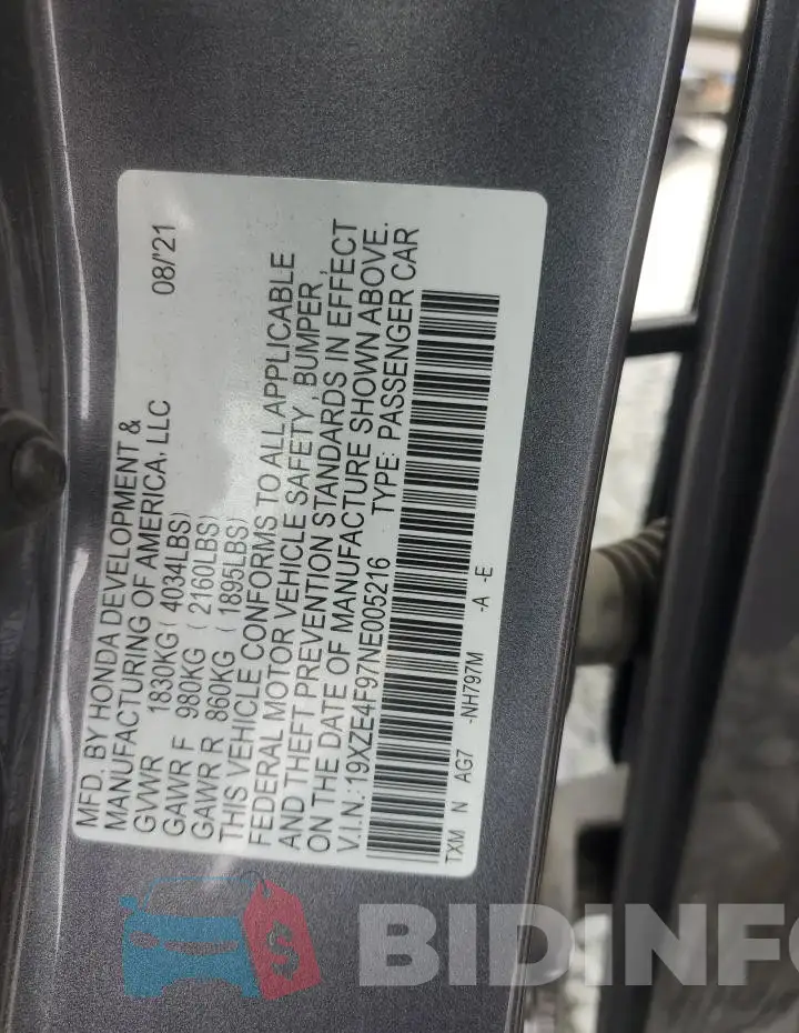19XZE4F97NE005216 Photo# 12