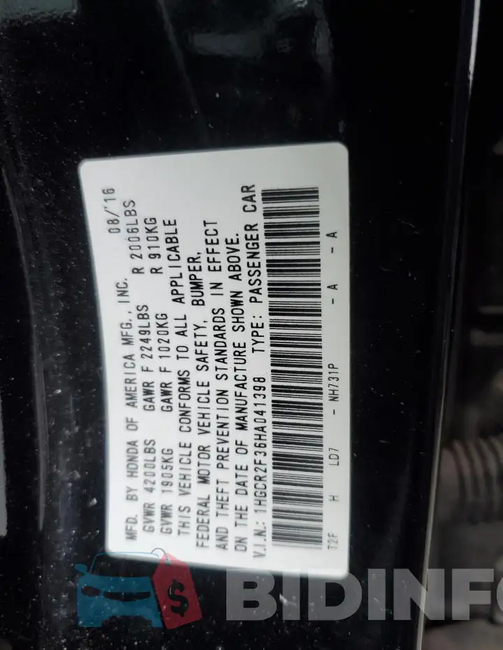 1HGCR2F36HA041398 Photo# 13