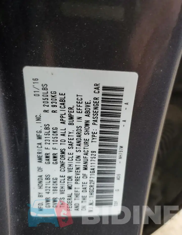 1HGCR2F71GA117529 Photo# 13