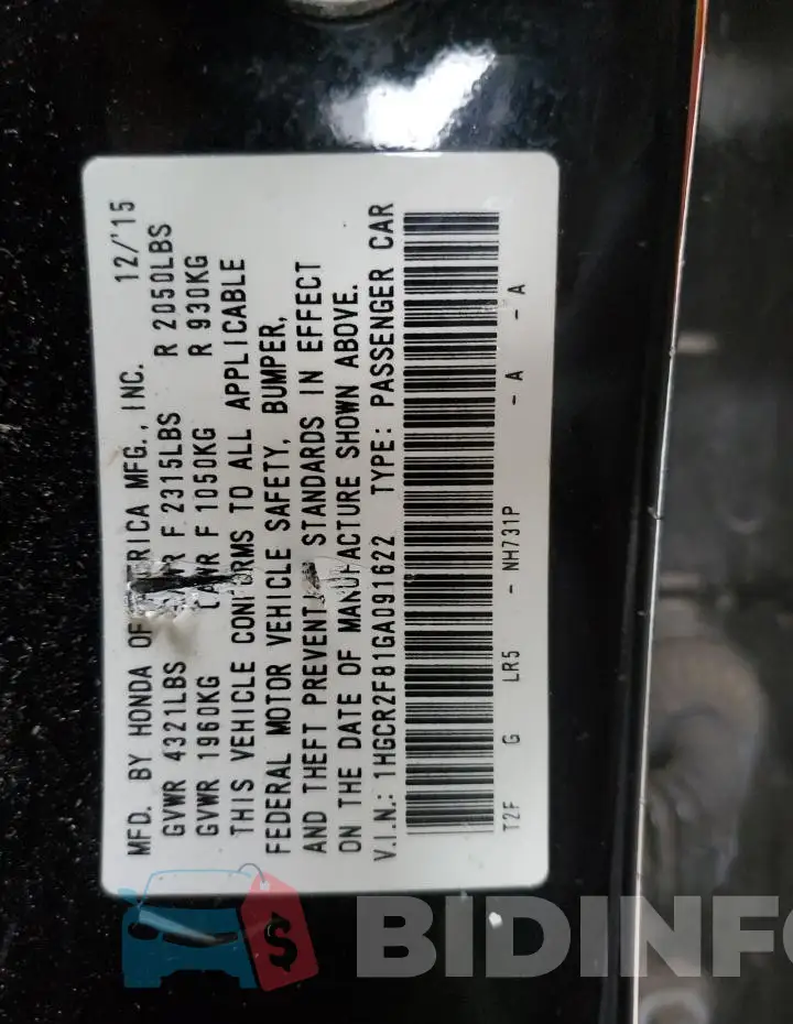 1HGCR2F81GA091622 Photo# 12