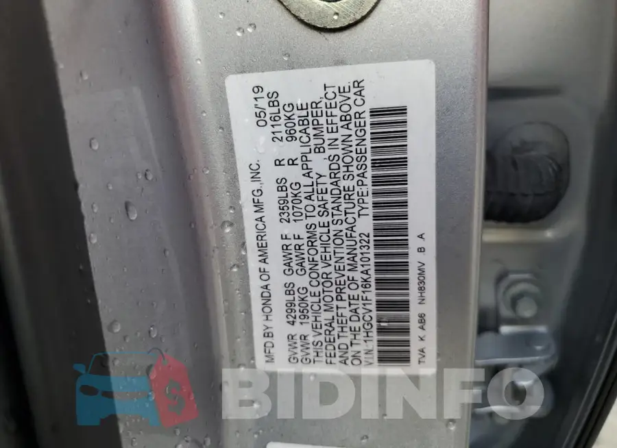 1HGCV1F16KA101322 Photo# 12