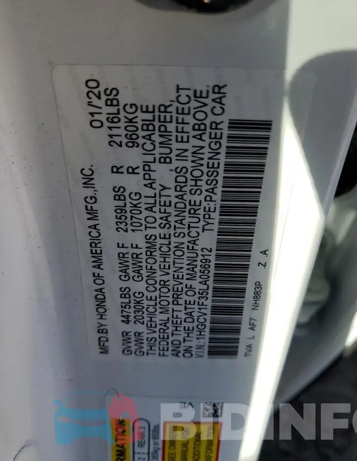 1HGCV1F35LA056912 Photo# 12