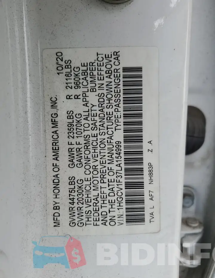 1HGCV1F37LA154999 Photo# 13