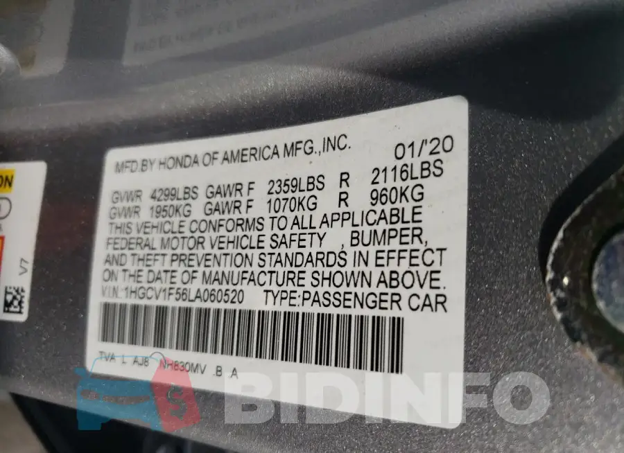 1HGCV1F56LA060520 Photo# 12
