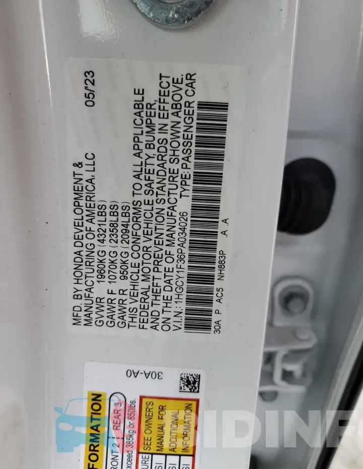 1HGCY1F36PA034026 Photo# 12
