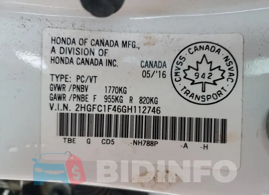 2HGFC1F46GH112746 Photo# 13