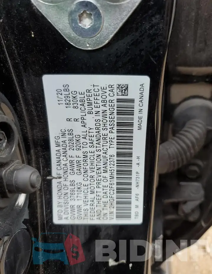 2HGFC2F61MH512376 Photo# 13