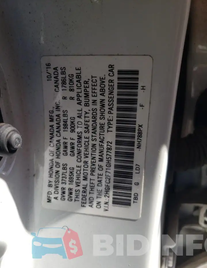 2HGFC2F71GH577872 Photo# 13