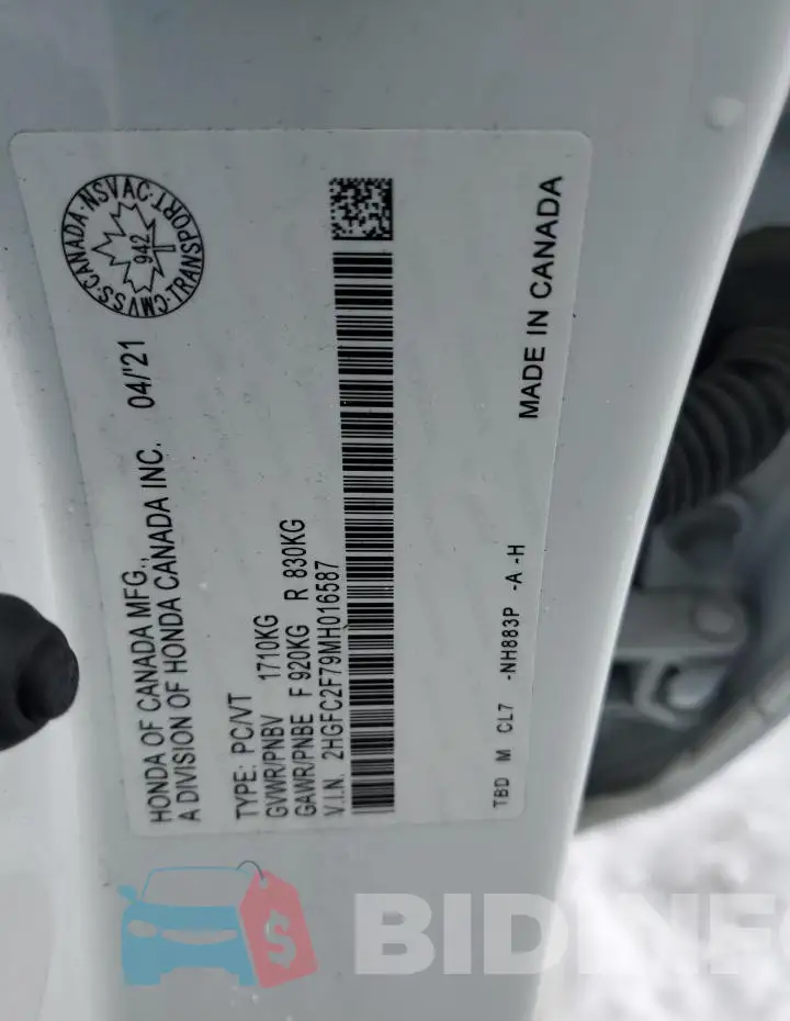 2HGFC2F79MH016587 Photo# 12
