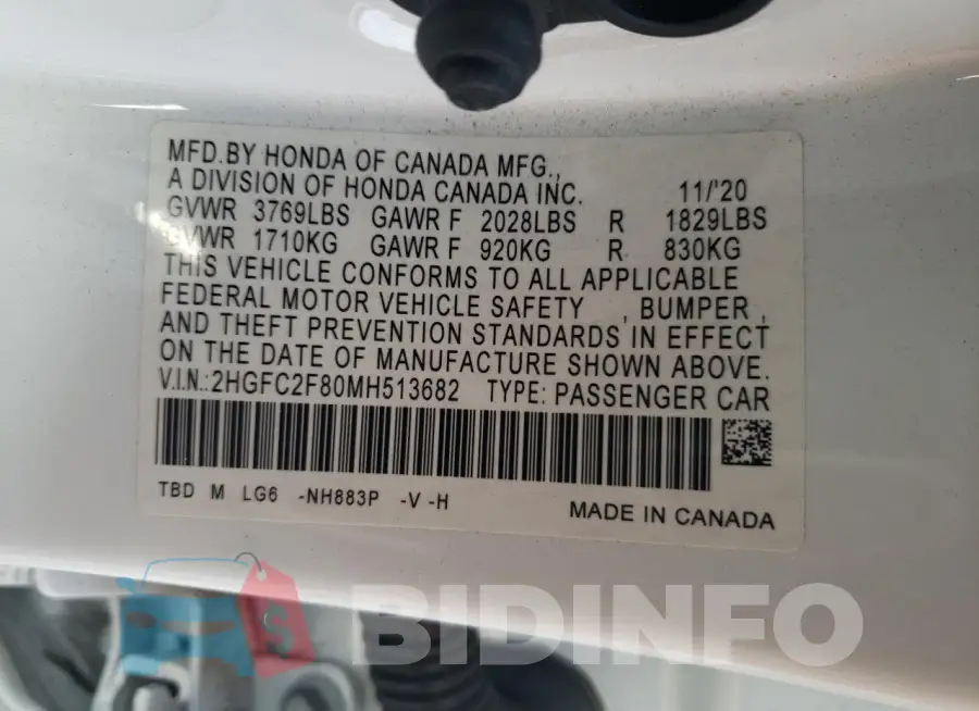 2HGFC2F80MH513682 Photo# 13