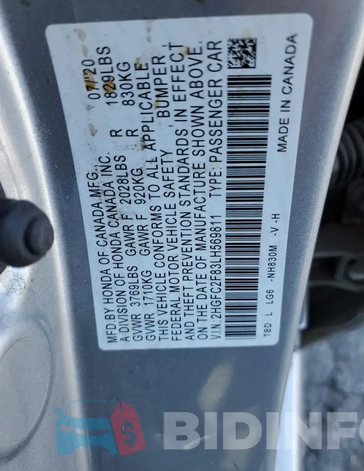 2HGFC2F83LH569811 Photo# 13