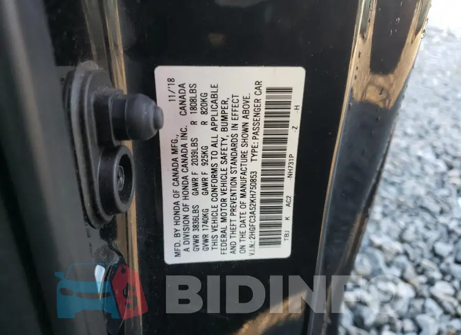 2HGFC3A52KH750853 Photo# 12