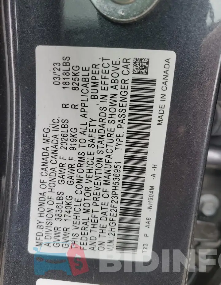 2HGFE2F23PH536951 Photo# 12