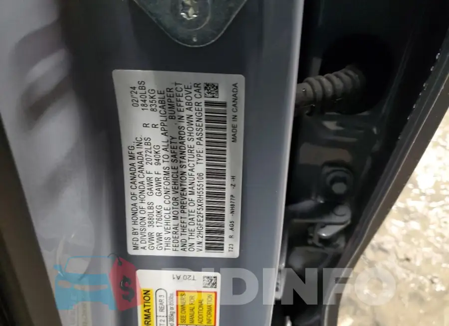 2HGFE2F5XRH555106 Photo# 12