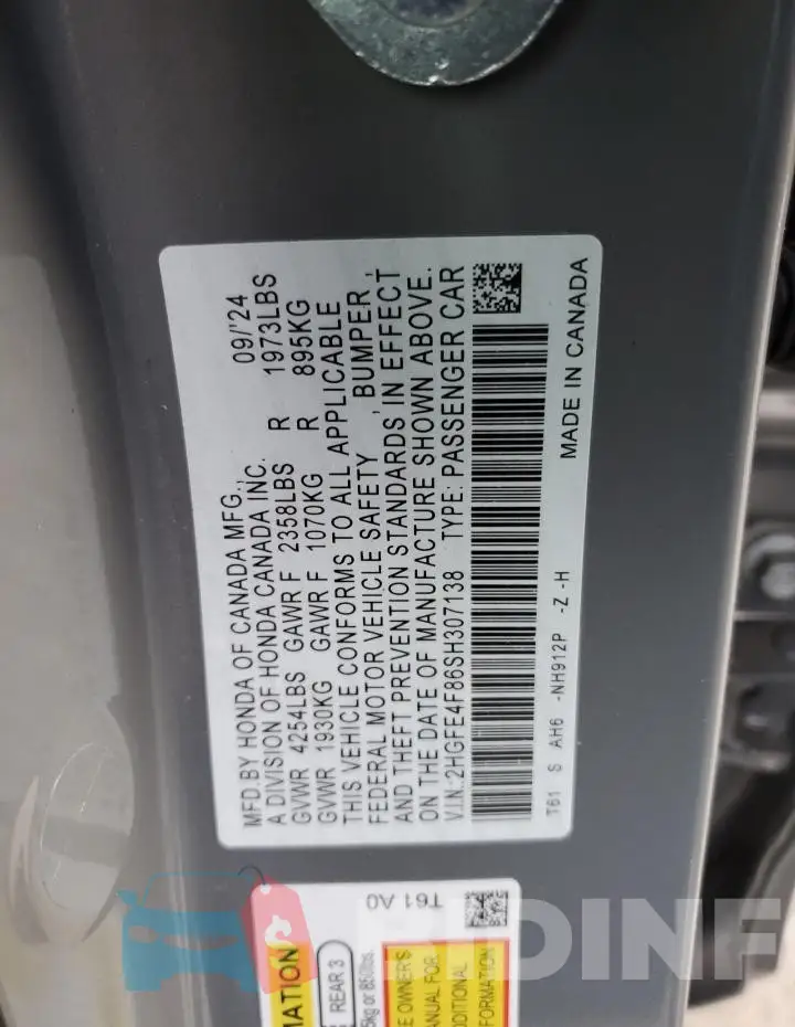 2HGFE4F86SH307138 Photo# 12