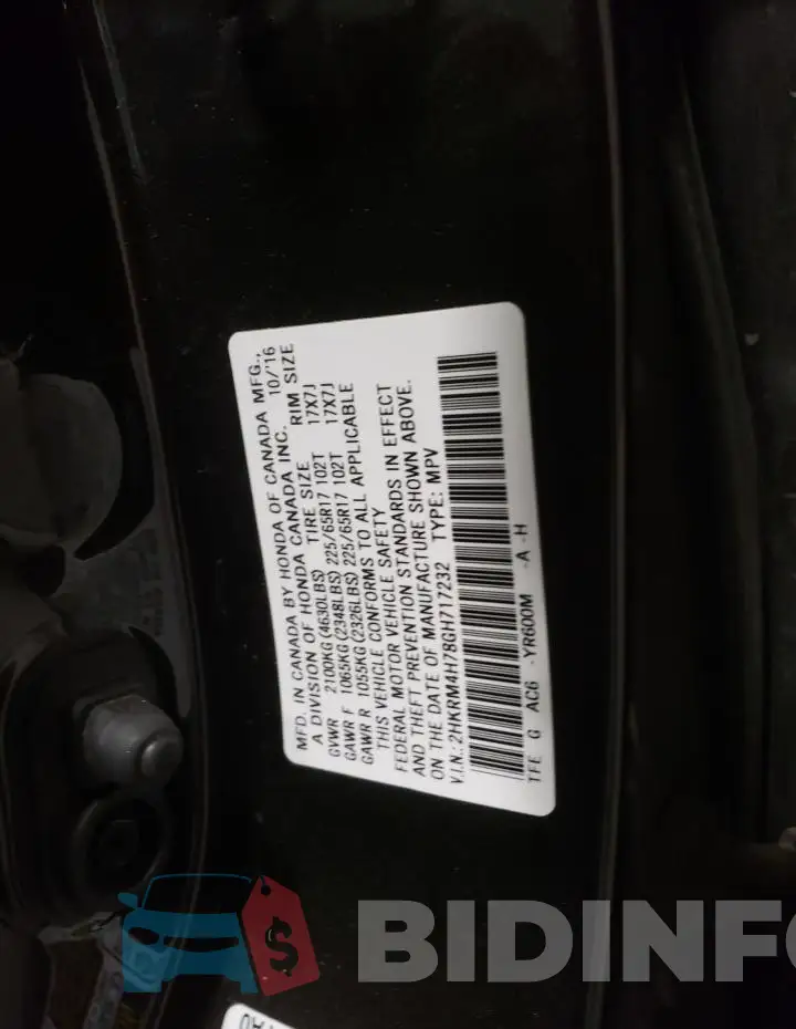 2HKRM4H78GH717232 Photo# 13