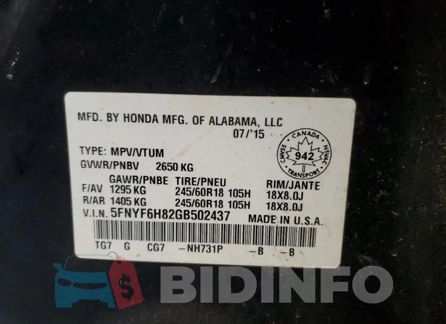 5FNYF6H82GB502437 Photo# 14