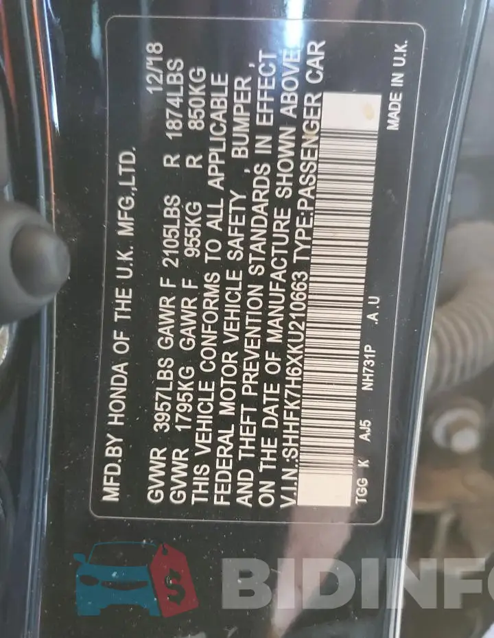 SHHFK7H6XKU210663 Photo# 12