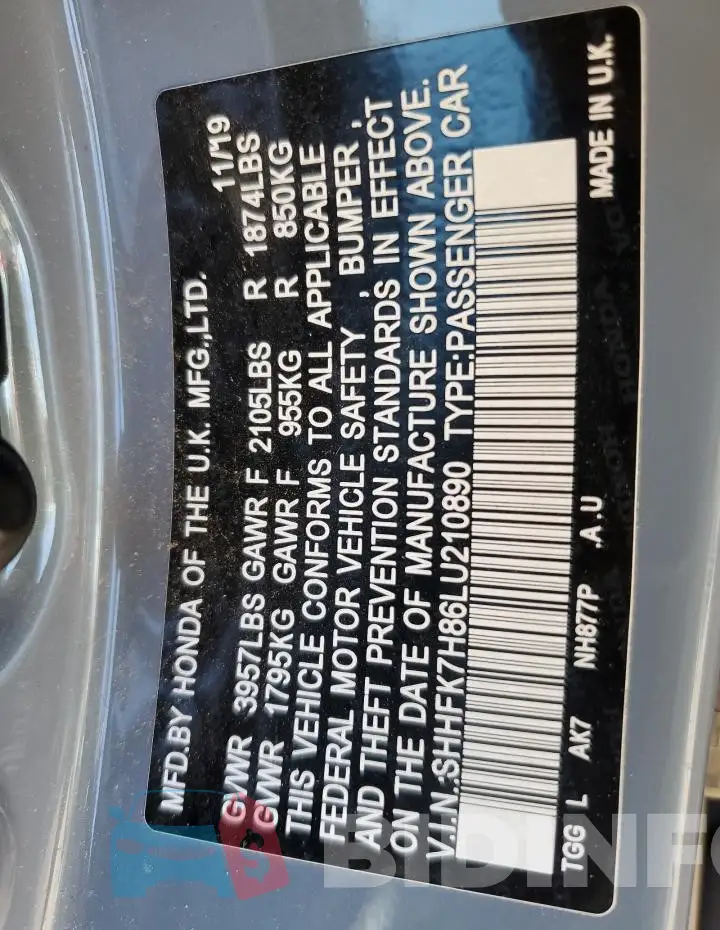 SHHFK7H86LU210890 Photo# 12