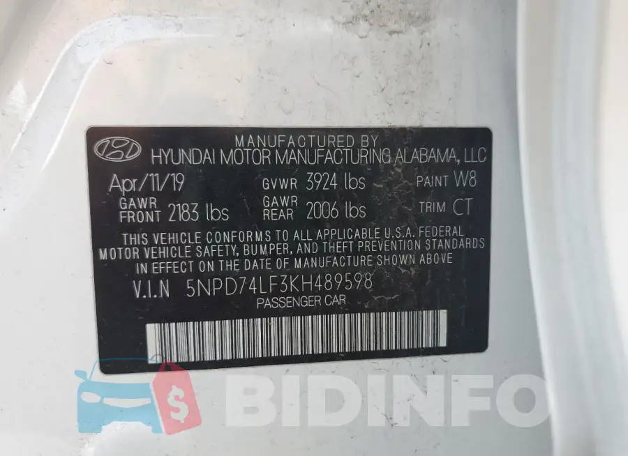 5NPD74LF3KH489598 Photo# 12