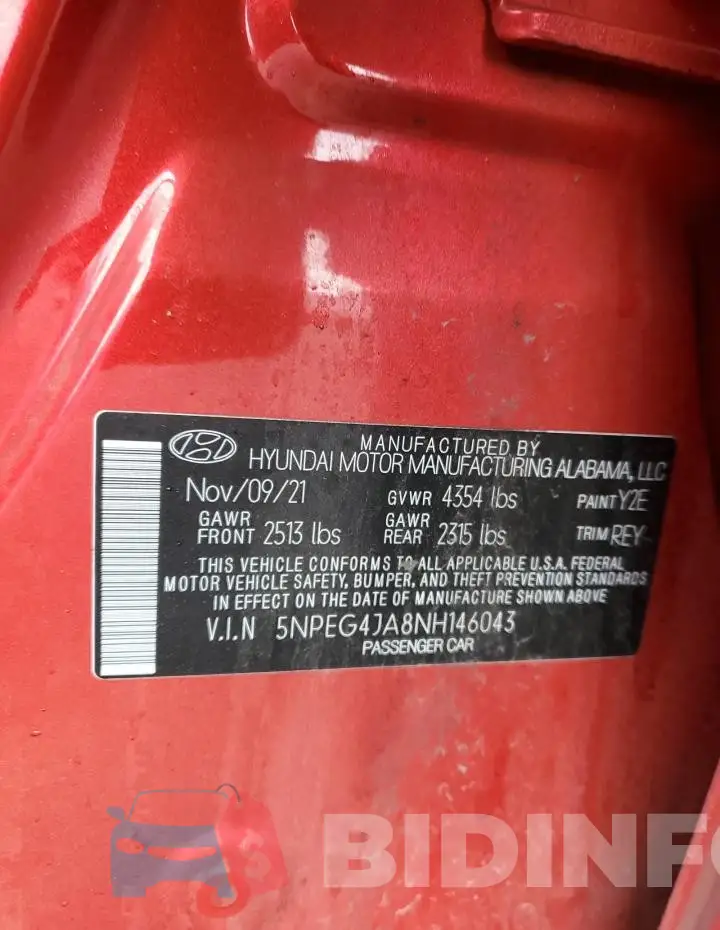 5NPEG4JA8NH146043 Photo# 12