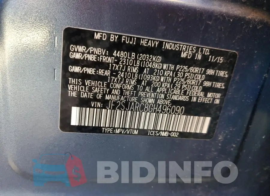 JF2SJARC8GH496090 Photo# 12