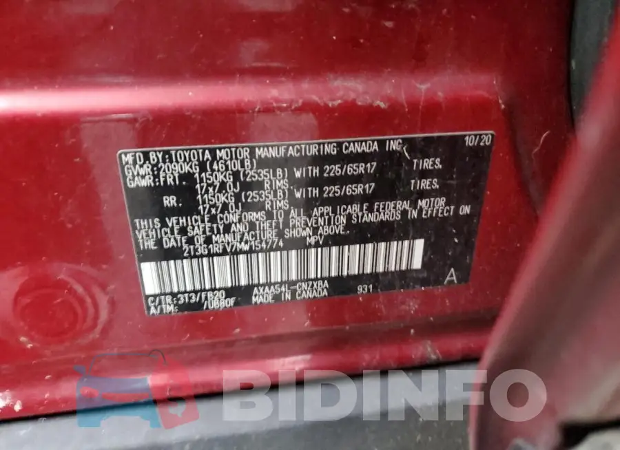 2T3G1RFV7MW154774 Photo# 13