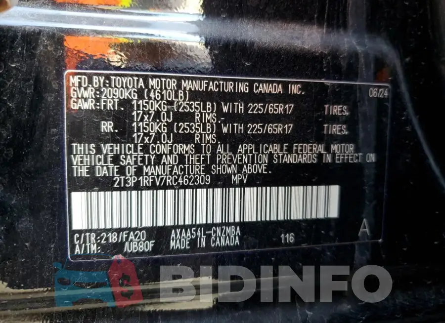 2T3P1RFV7RC462309 Photo# 13