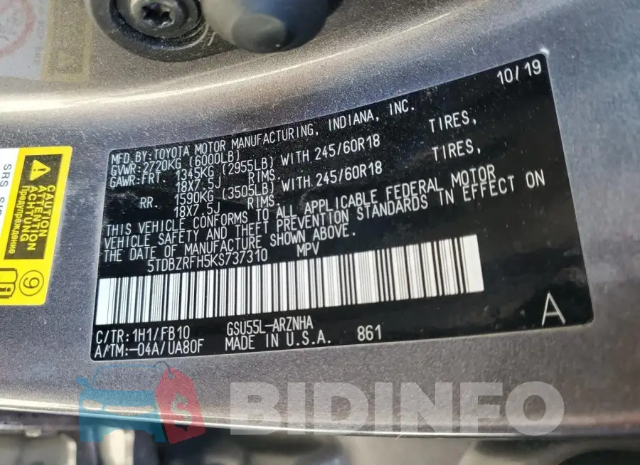 5TDBZRFH5KS737310 Photo# 13