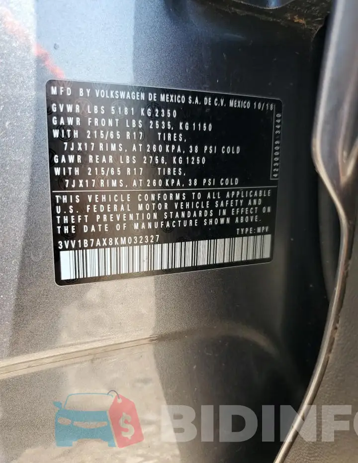 3VV1B7AX8KM032327 Photo# 13