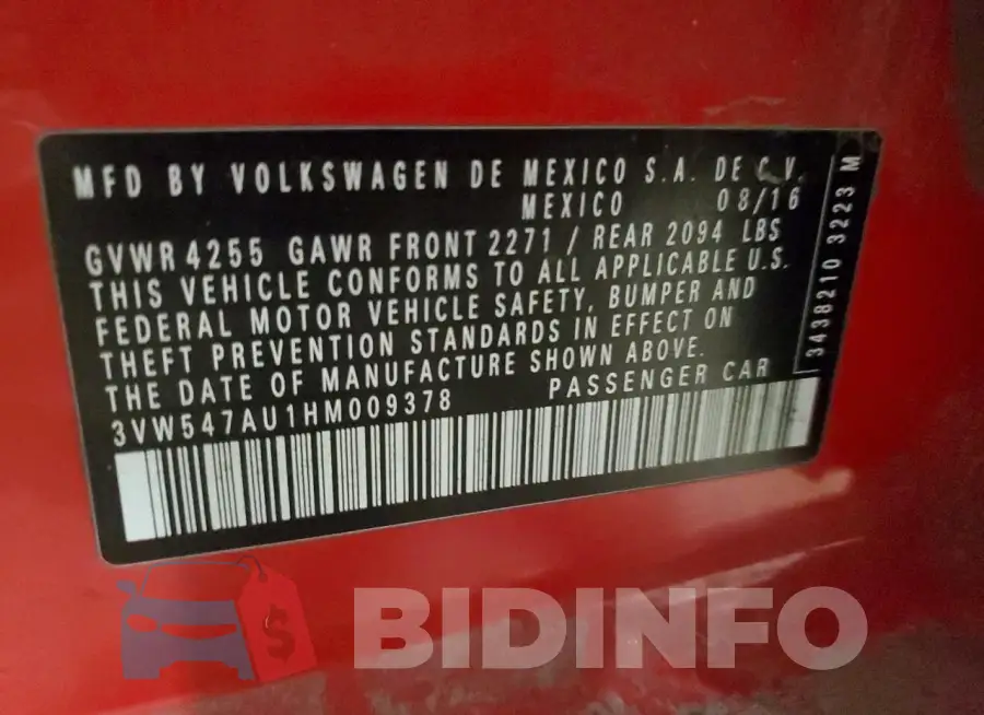 3VW547AU1HM009378 Photo# 13