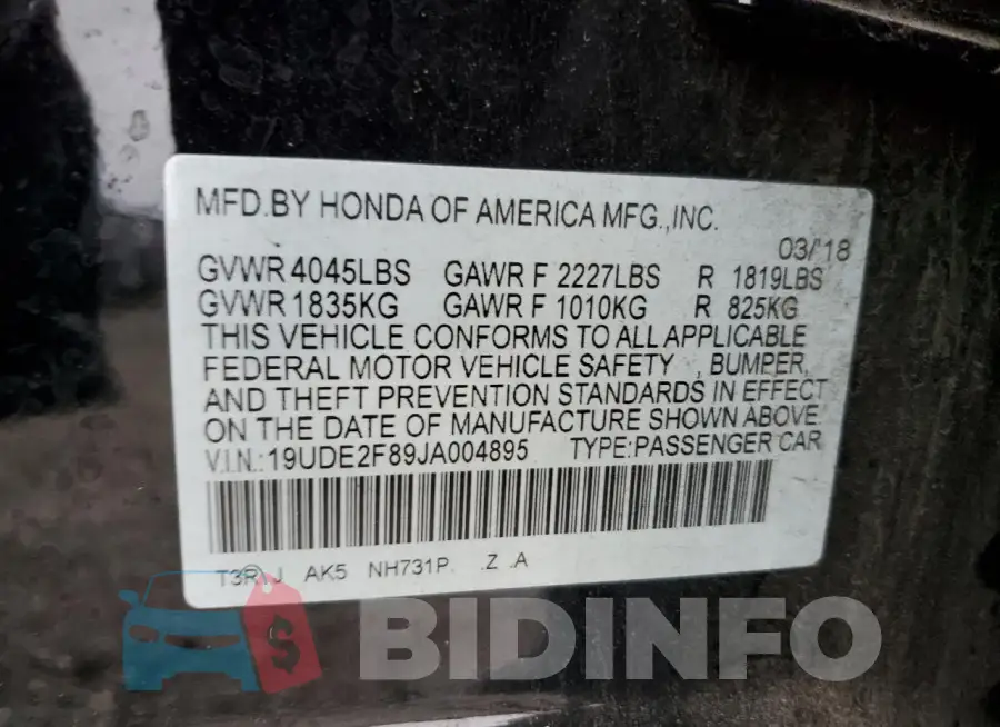 19UDE2F89JA004895 Photo# 12