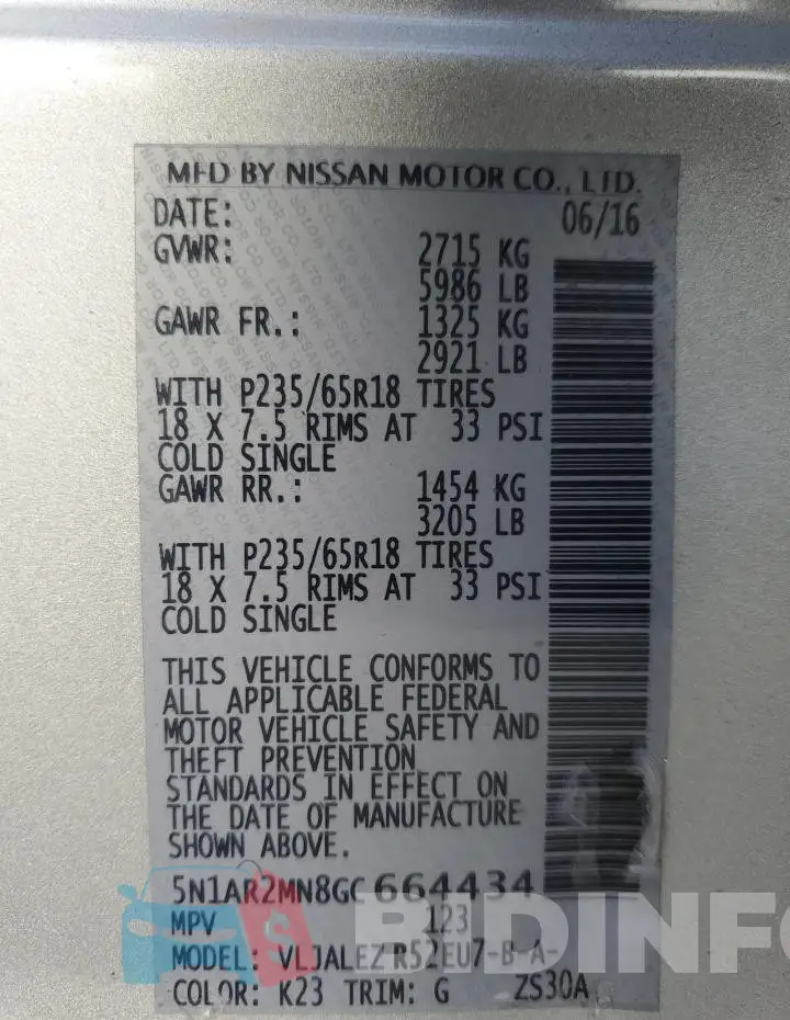 5N1AR2MN8GC664434 Photo# 13