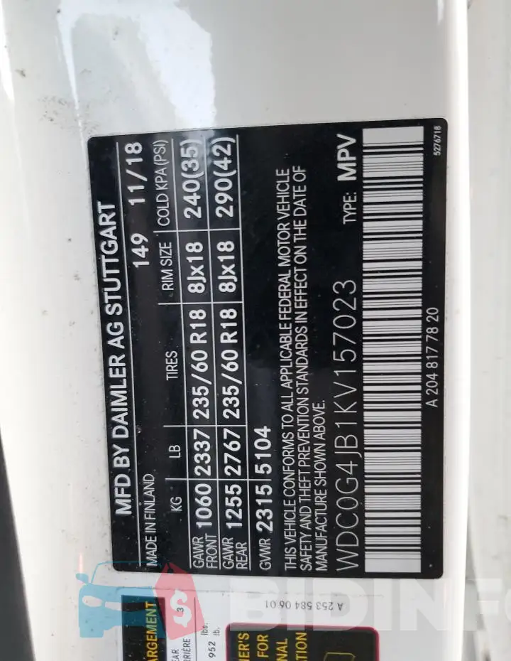 WDC0G4JB1KV157023 Photo# 13
