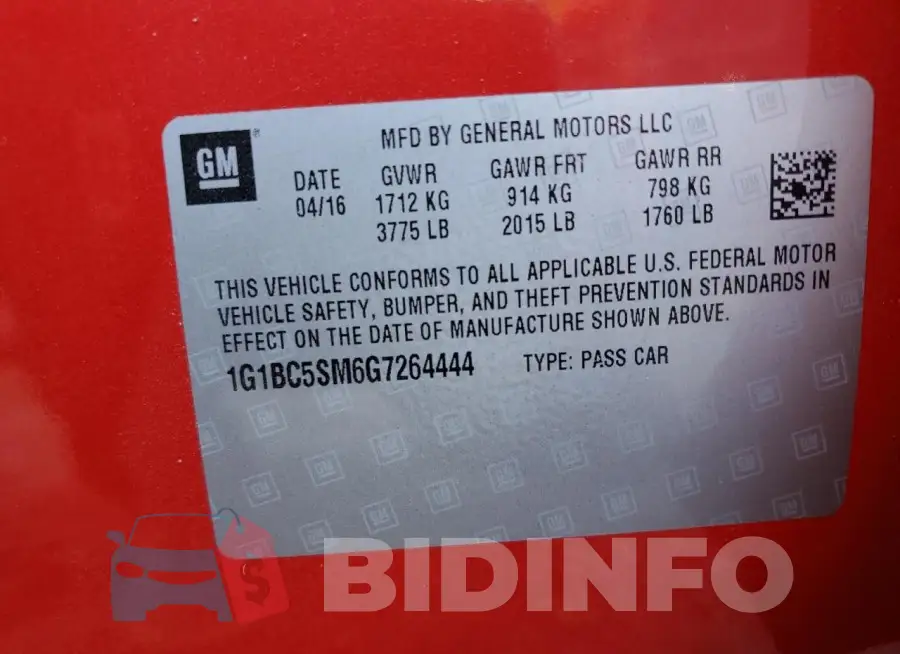 1G1BC5SM6G7264444 Photo# 12