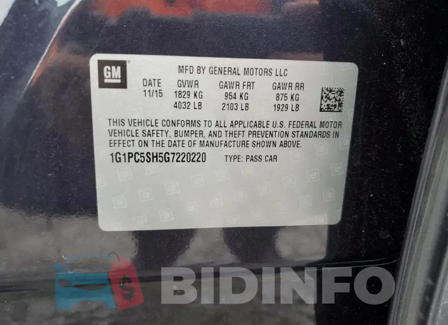 1G1PC5SH5G7220220 Photo# 12